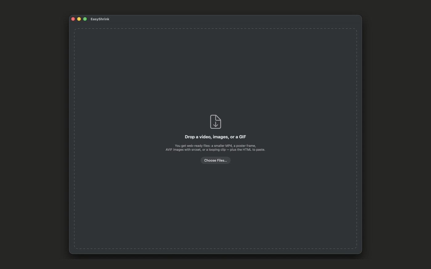 EasyShrink's drop zone — drag a video, images, or a GIF